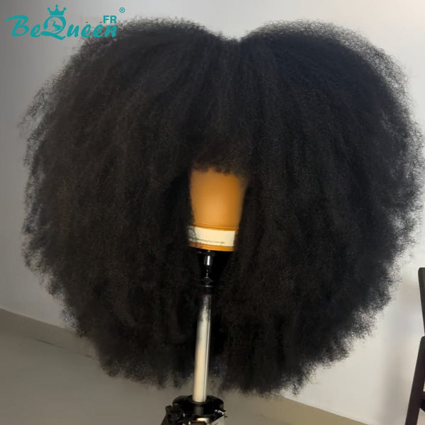 BeQueen "Yaya" Bob-Perücke mit Afro-Locken und Pony, natürliche Perücke ohne Kleber, Stil 3