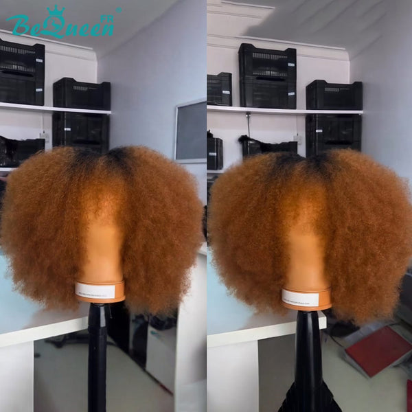 BeQueen "Yaya" Bob Wig with Bangs Afro Curly Glueless Natural Wig