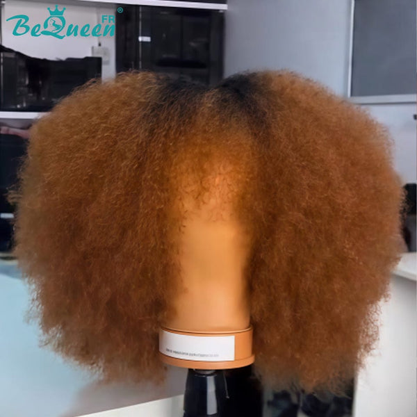 BeQueen "Yaya" Bob Wig with Bangs Afro Curly Glueless Natural Wig