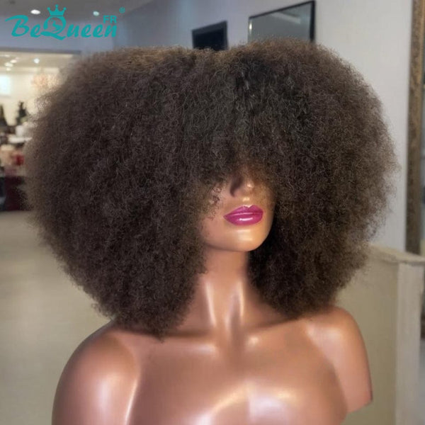 BeQueen "Yaya" Perücke Bob Dunkelbraun mit Afro Locken ohne Kleber Perücke