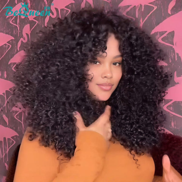 BeQueen "Yaya" Perruque noir Kinky curly à la machine Moitié prix