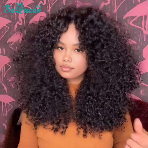 BeQueen "Yaya" Perruque noir Kinky curly à la machine Moitié prix