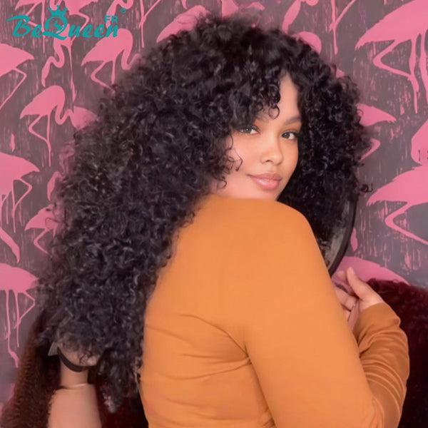 BeQueen "Yaya" Perruque noir Kinky curly à la machine Moitié prix