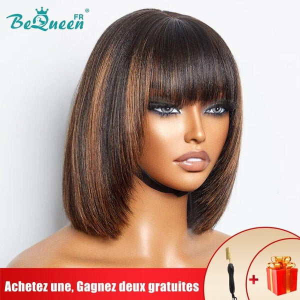 BeQueen Yumi peruca com franja de Mel e Castanho com pele natural
