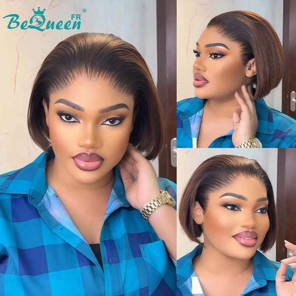 BeQueen "Sonia" Customized Bob Wig, Straight, Ready-to-Wear, Glue-Free, 13X4, 8 Inches, Style 2