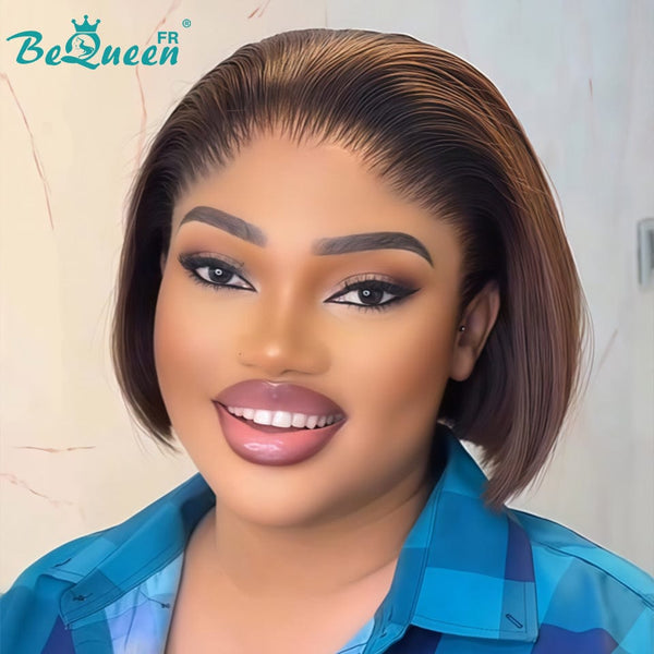BeQueen "Sonia" Customized Bob Wig, Straight, Ready-to-Wear, Glue-Free, 13X4, 8 Inches, Style 2