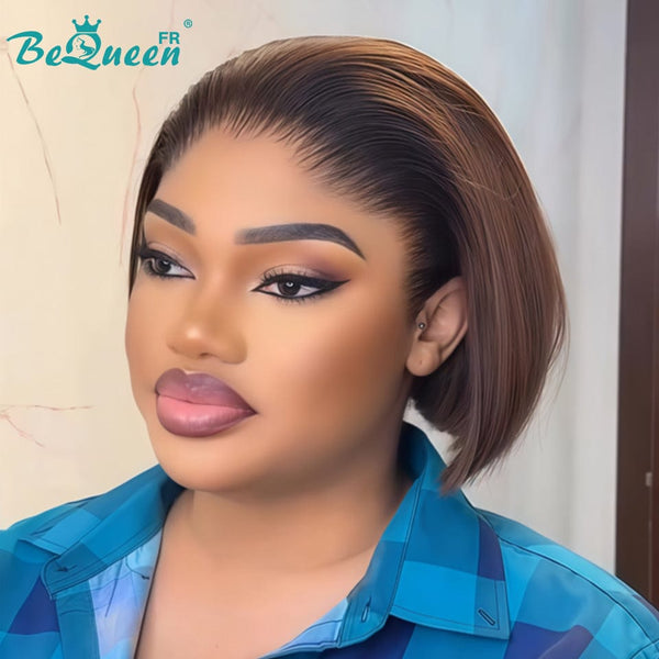 BeQueen "Sonia" Customized Bob Wig, Straight, Ready-to-Wear, Glue-Free, 13X4, 8 Inches, Style 2