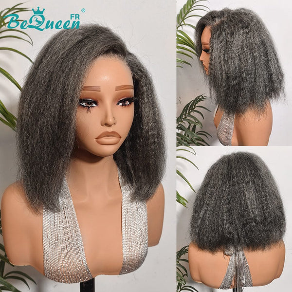 BeQueen “Klaus” Perruque 200% Densité Bob Kinky Straight Avec Lace 5*5 Gris