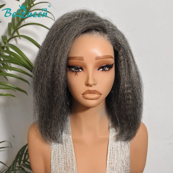 BeQueen “Klaus” Perruque 200% Densité Bob Kinky Straight Avec Lace 5*5 Gris