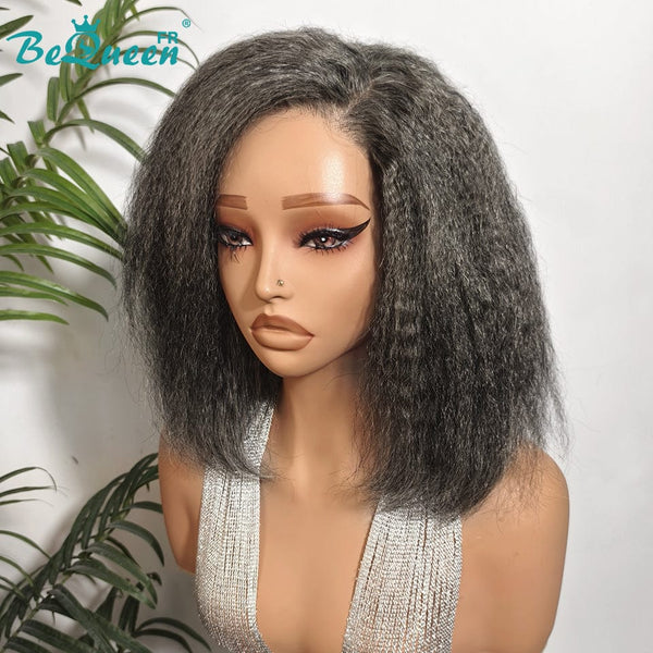 BeQueen “Klaus” Perruque 200% Densité Bob Kinky Straight Avec Lace 5*5 Gris
