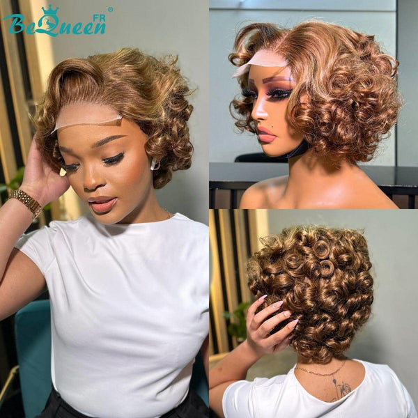 BeQueen Wig "Roberto" Bob pixie egg curl with Lace Closure 4*4 