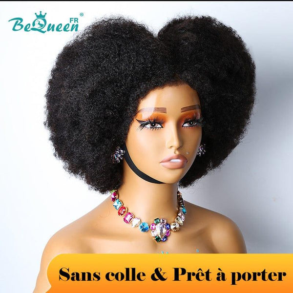 BeQueen "Addi" Perruque Customisée Bob Afro Curly Prêt à porter Sans Colle 13X4