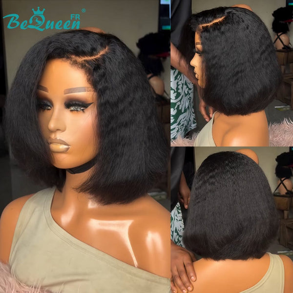 BeQueen “Klaus” Perruque 250% Densité Bob Bords Bouclés Kinky Straight Avec Lace Frontale 13x4