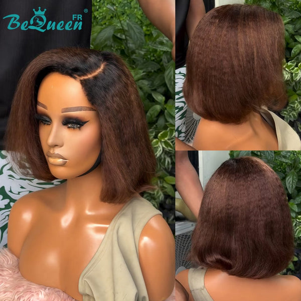 BeQueen “Klaus” Perruque 250% Densité Bob Bords Bouclés Kinky Straight Avec Lace Frontale 13x4