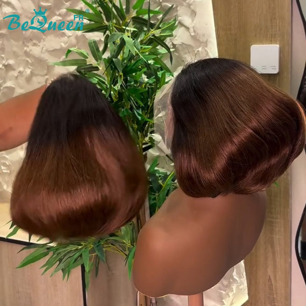 Königin Perücke „coco“ Pixie Noir Mix Braun Lockig Klebefrei Wellig Fertig zu tragen 100% menschliche Haare
