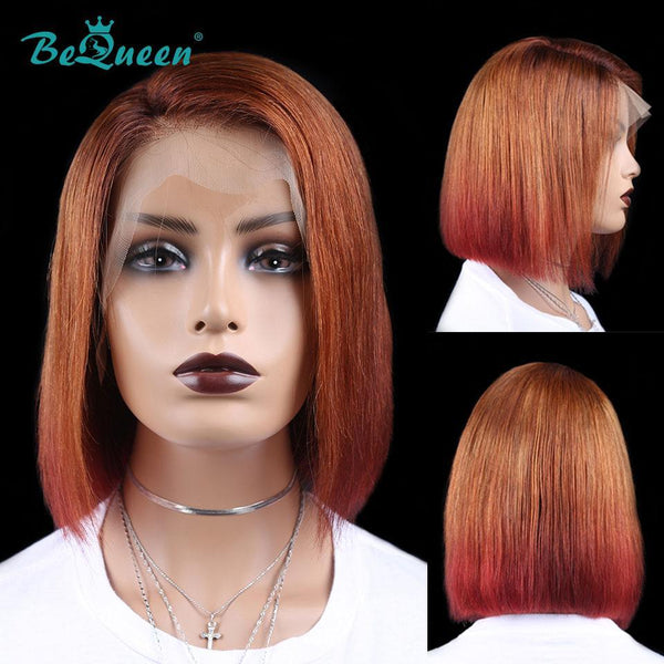 BeQueen Colorful Highlight T Part Bob Lace Wig Short Straight Hair Color Highlight