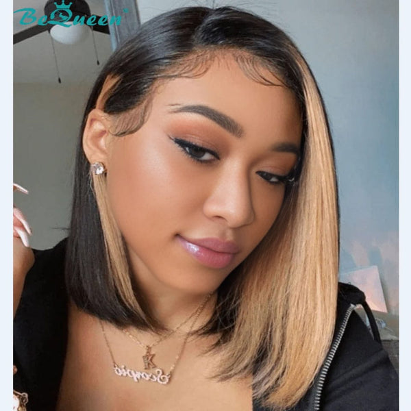 13x4 Straight Bob Lace Front Wig Black Honey Color