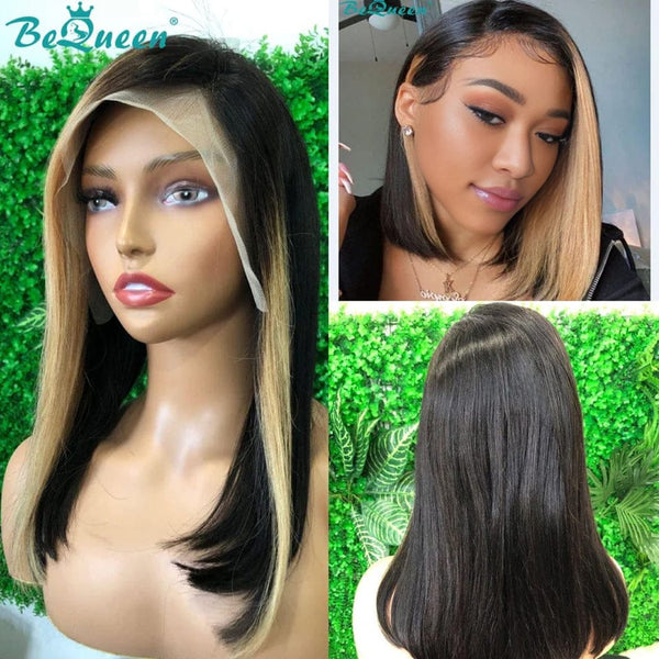 13x4 Straight Bob Lace Front Wig Black Honey Color