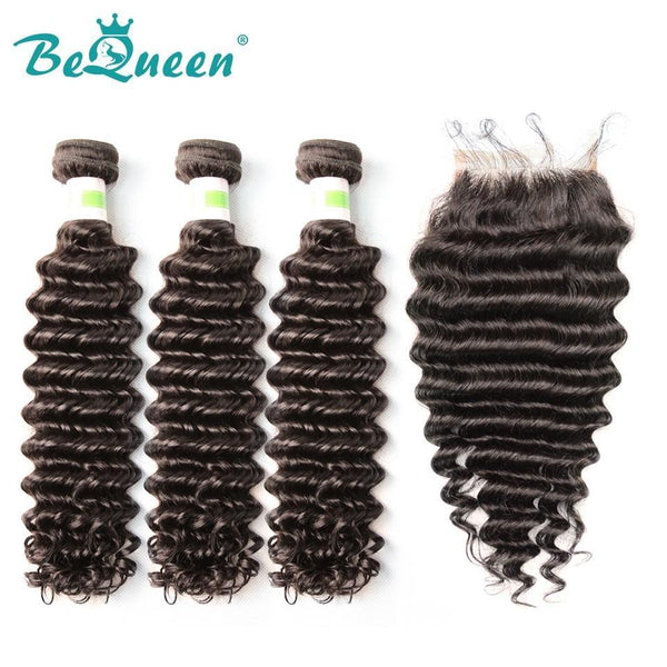 【Bequeen】Free Eyelash 10A Brazilian 100% Virgin Hair Deep Wave Hair bundles with Closure/Frontal Deal free shipping - Bequeen Office Store