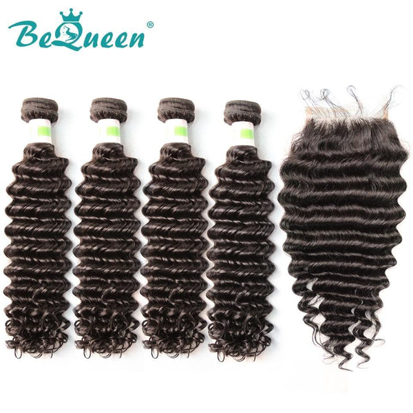 【Bequeen】Free Eyelash 10A Brazilian 100% Virgin Hair Deep Wave Hair bundles with Closure/Frontal Deal free shipping - Bequeen Office Store