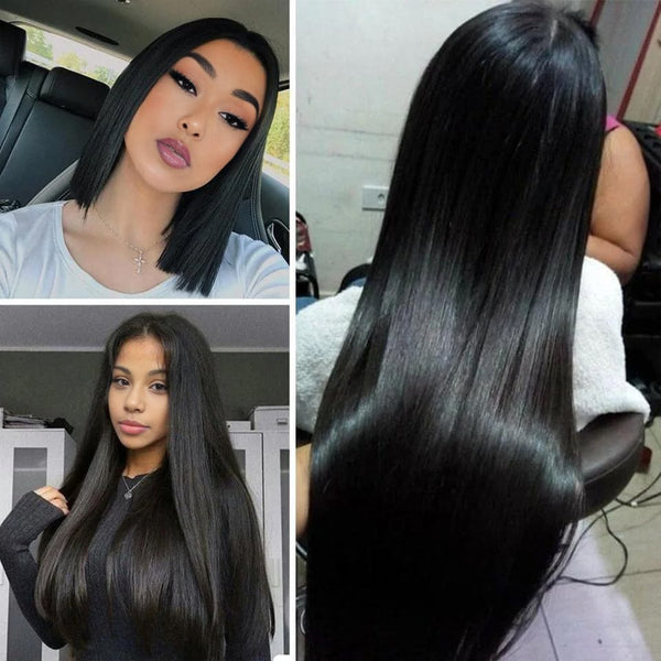 BeQueen Paquetes de Tejido Pelo Liso Pelo Brasileño 100% Pelo virgen con Cierre/Frente 10A