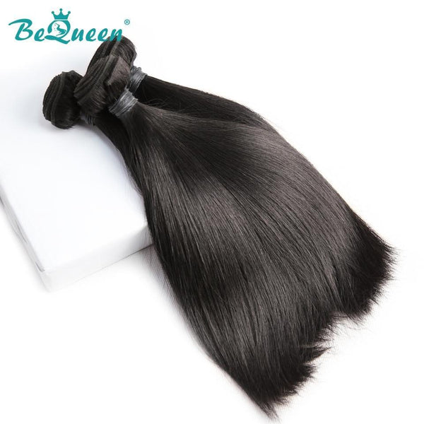 BeQueen Trenzado de Cabello Liso con frontal o cierre Cabello Brasileño 100% Cabello virgen de tipo 8A