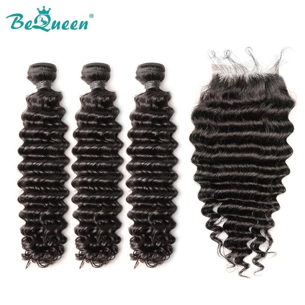 BeQueen Tissage Deep Wave avec frontale ou closure Cheveux Brésiliens 100% Cheveux vierges de types 8A