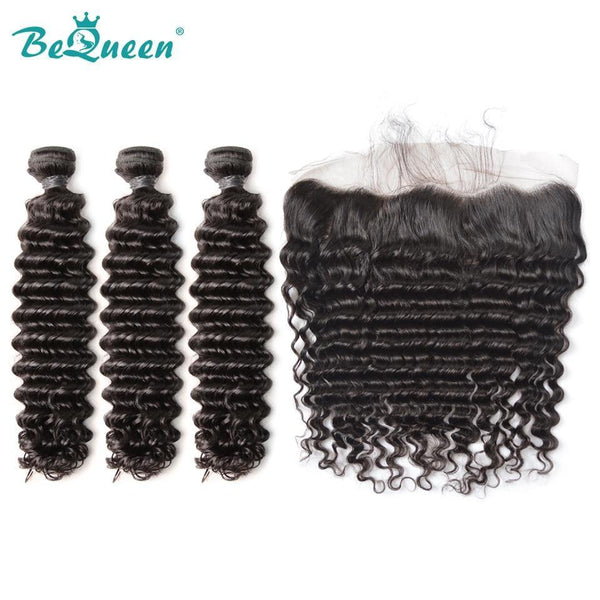 BeQueen Tissage Deep Wave avec frontale ou closure Cheveux Brésiliens 100% Cheveux vierges de types 8A