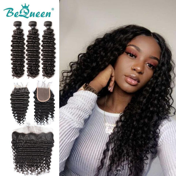 BeQueen Tissage Deep Wave avec frontale ou closure Cheveux Brésiliens 100% Cheveux vierges de types 8A