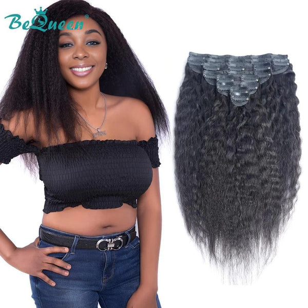 BeQueen Oito peças de Extensões Clip In Cabelo Cacheado Liso