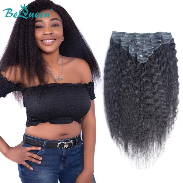 BeQueen Eight Piece Clip Ins Hair Extensions Kinky Straight