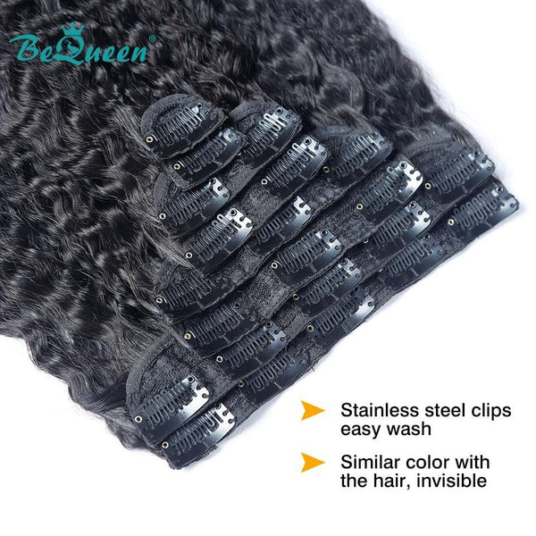 BeQueen Eight Piece Clip Ins Hair Extensions Kinky Straight