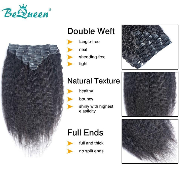 BeQueen Eight Piece Clip Ins Hair Extensions Kinky Straight