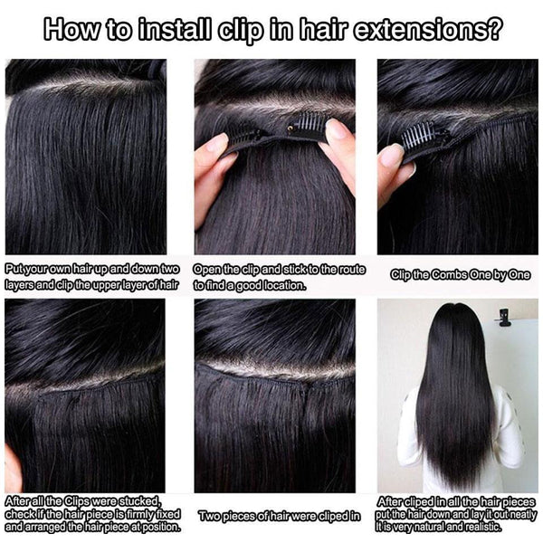 BeQueen Eight Piece Clip Ins Hair Extensions Kinky Straight