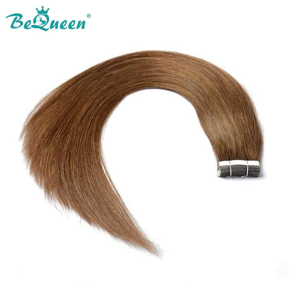 BeQueen Twenty Pieces Tape Ins Straight Hair Extensions Light Brown Color #8 100% Human Hair 100g per pack 