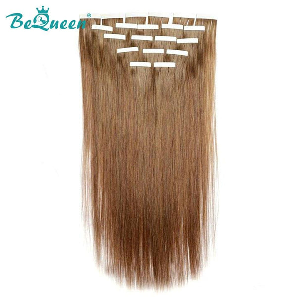 BeQueen Twenty Pieces Tape Ins Straight Hair Extensions Light Brown Color #8 100% Human Hair 100g per pack 