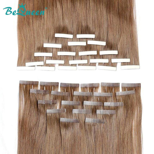 BeQueen Twenty Pieces Tape Ins Straight Hair Extensions Light Brown Color #8 100% Human Hair 100g per pack 
