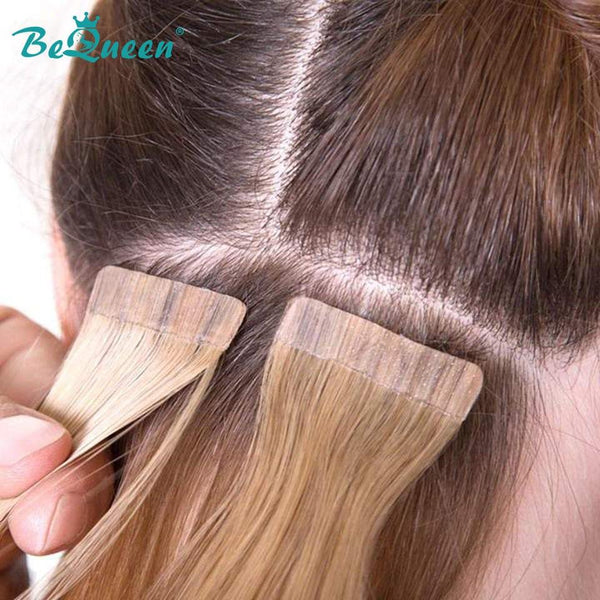 BeQueen Twenty Pieces Tape Ins Straight Hair Extensions Light Brown Color #8 100% Human Hair 100g per pack 