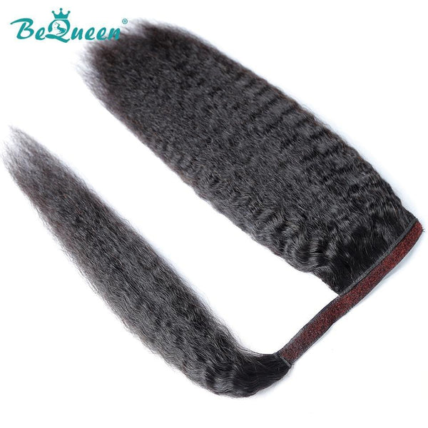 BeQueen Extensions Clip Ins avec Queue de cheval Cheveux Kinky Straight, Yaki Straight 100% Cheveux humains