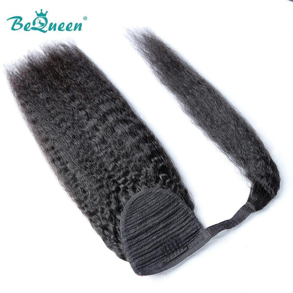 BeQueen Extensions Clip Ins avec Queue de cheval Cheveux Kinky Straight, Yaki Straight 100% Cheveux humains