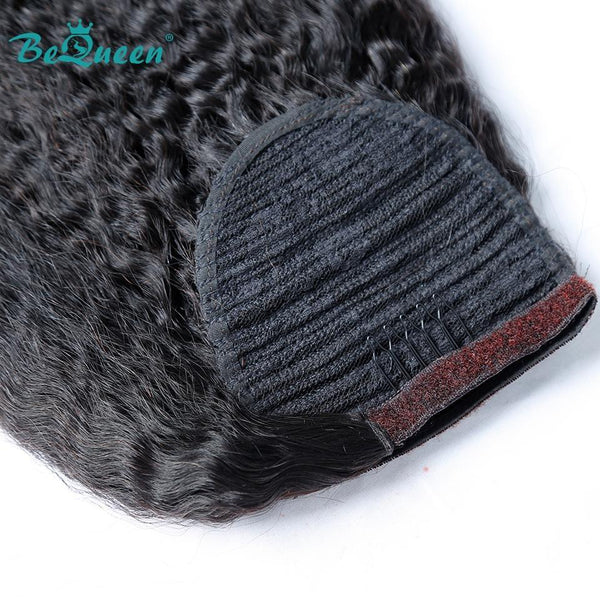 BeQueen Extensions Clip Ins avec Queue de cheval Cheveux Kinky Straight, Yaki Straight 100% Cheveux humains