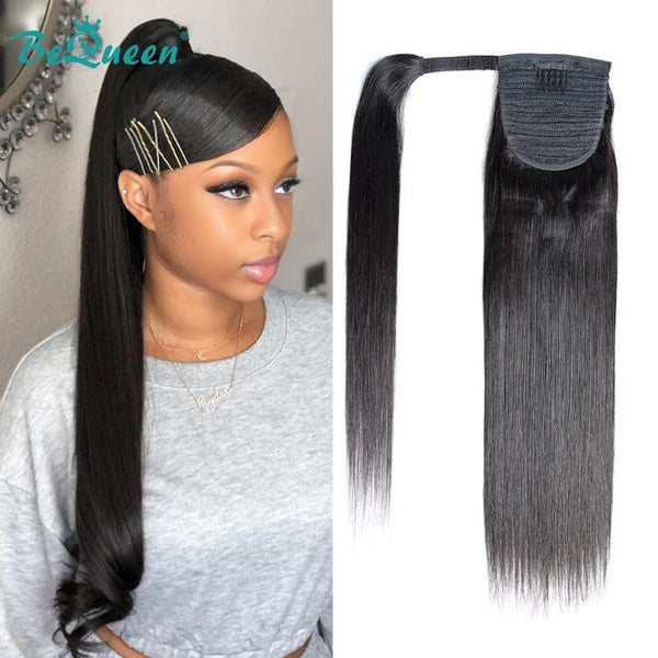BeQueen Clip Ins Hair Extensions Straight 100% Human Hair with Ponytail