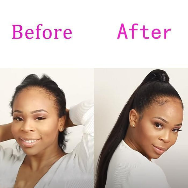 BeQueen Extensions Clip Ins Cheveux Raides 100% Cheveux humains avec Queue de cheval