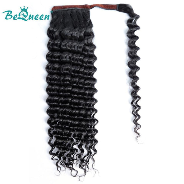 BeQueen Extensiones Clip Ins Onda de Agua con Cola de Caballo 100% Cabello Humano 