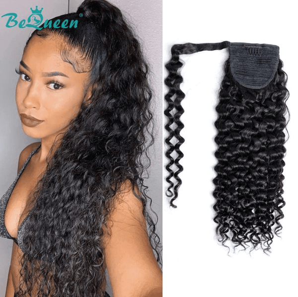 BeQueen Extensiones Clip Ins Onda de Agua con Cola de Caballo 100% Cabello Humano 