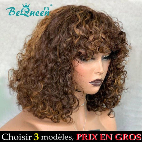 BeQueen Perruque "Clare" Deep wave Marron mix Miel Prix En Gros