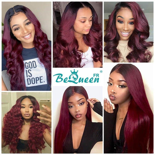 BeQueen Long Burgundy Red and Black Closure Wig CRAZY Low Price