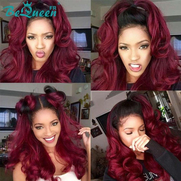 BeQueen Long Burgundy Red and Black Closure Wig CRAZY Low Price