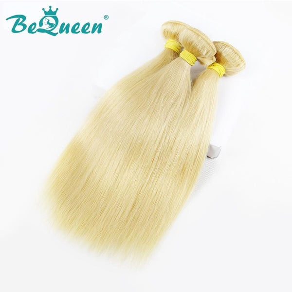 【Bequeen】10A Brazilian 100% Virgin Hair Blonde Straight Hair #613 bundles with Closure free shipping - Bequeen Office Store