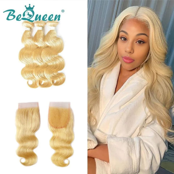 BeQueen dreiteiliges gewelltes Haar, 100 % reines Haar mit blondem Farbverschluss Nr. 613 